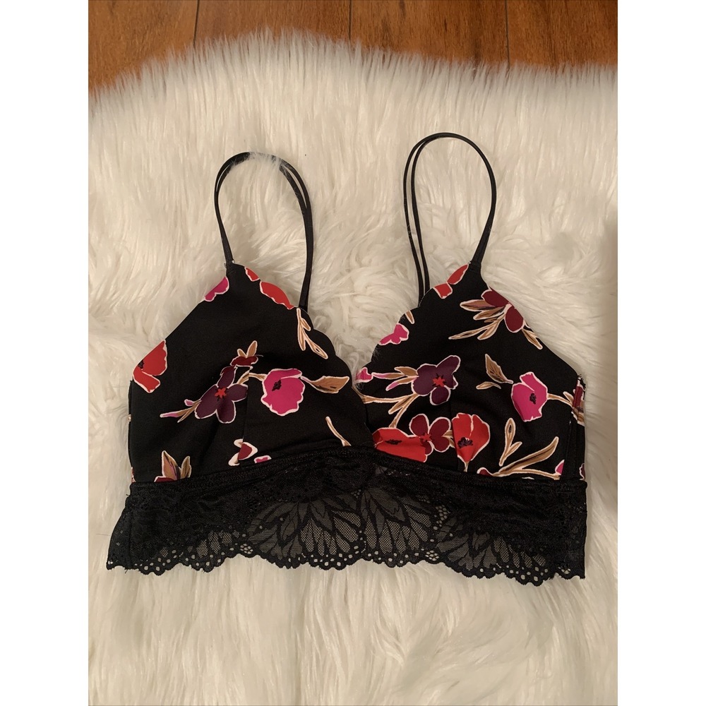 auden secy small witeless bralette ruffled floral pattern spagheti strap nwot